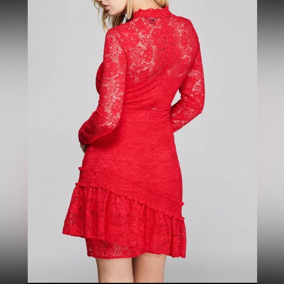 NWT Marciano Red Hot ❤️ SARAH CORDED LACE RUFFLE DRESS - Picture 5 of 10